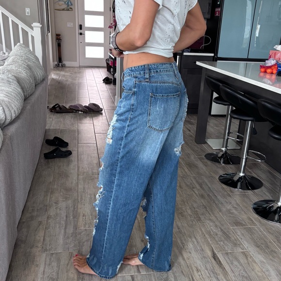 Distressed Blue Wide Leg Jeans - Picture 2 of 8